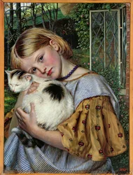 猫を持つ少女、1860（パネル）